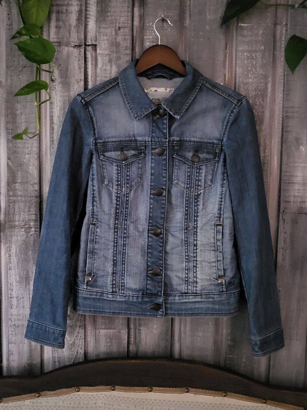 Esprit Fitted Denim Jean Jacket Women Size 12 US Medium Wash Blue Back Detail